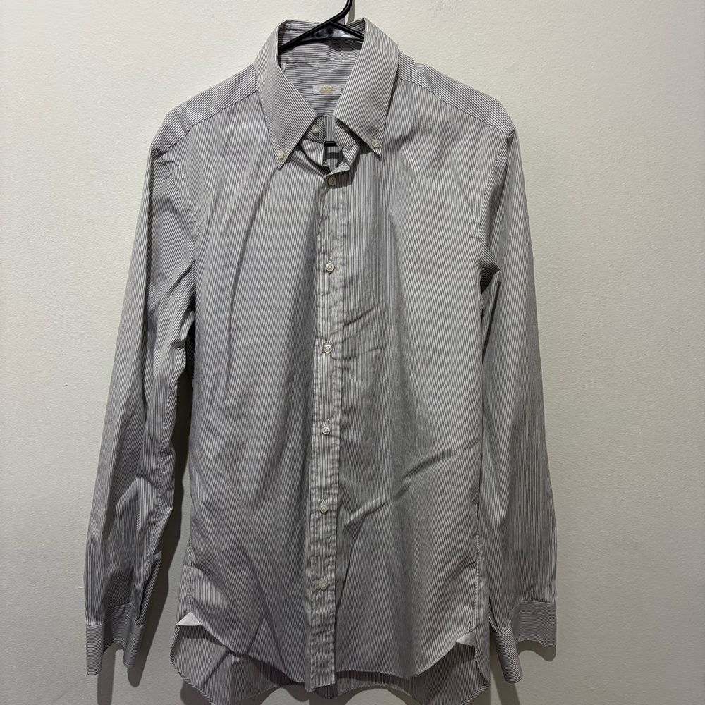 Barba Black and White Striped Dress Shirt Size 16.5